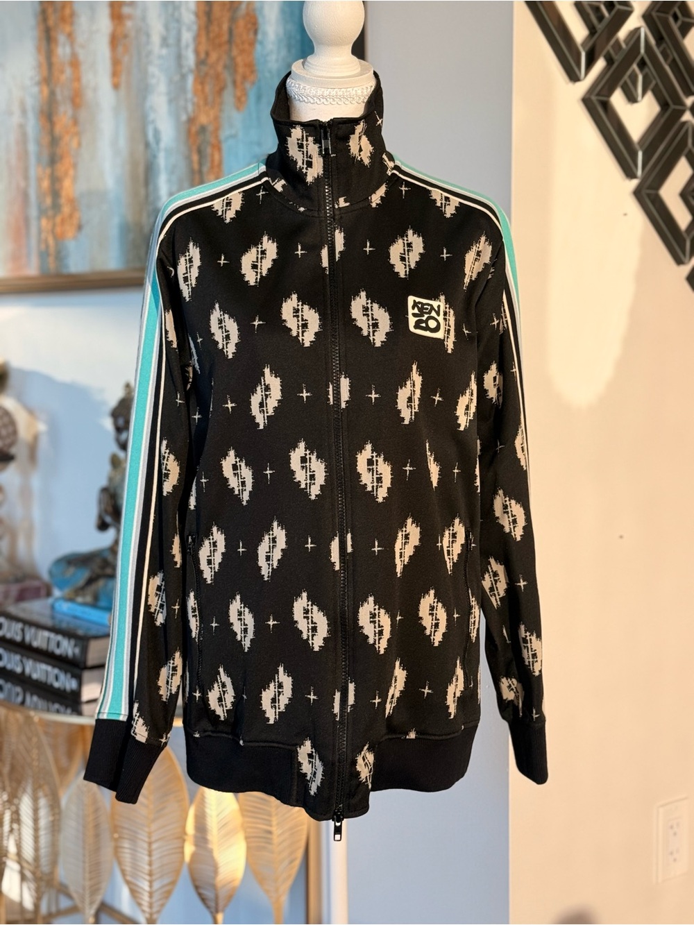 Kenzo Black Tracksuit with Mint Trim and Ivory Pattern